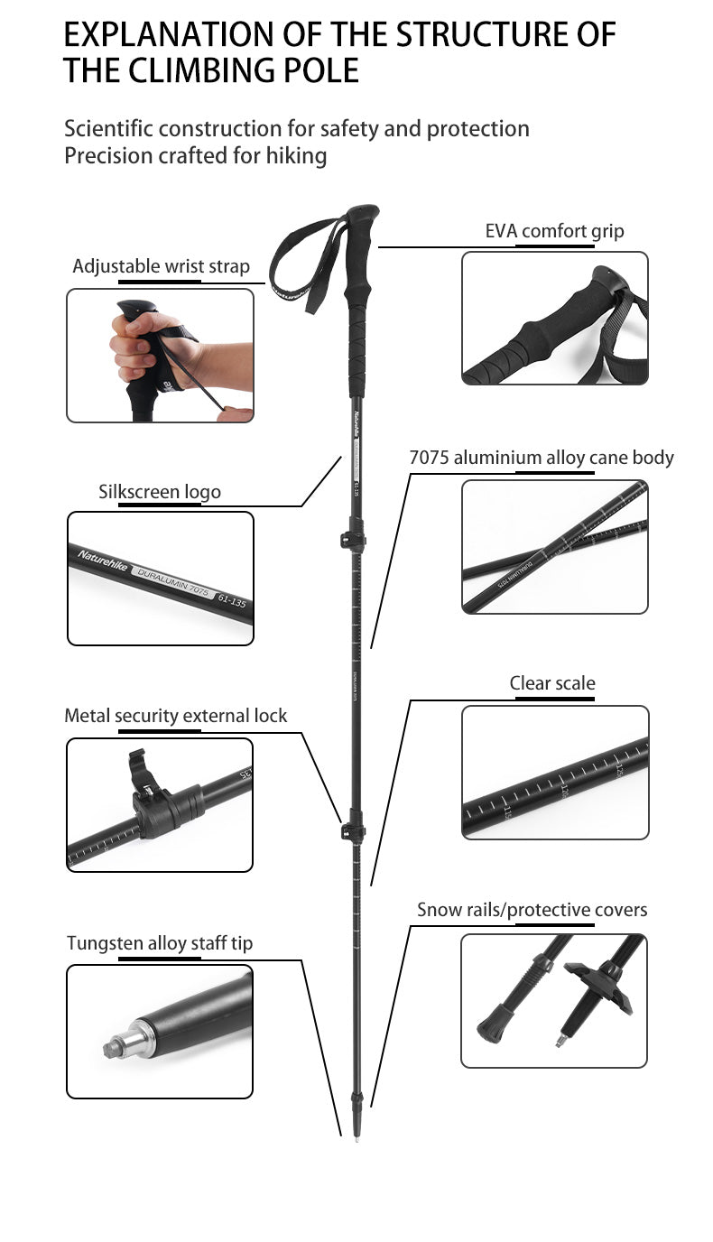 【新品訂購】晴雪Pro 三節鋁合金登山杖 ｜NH17D017-D