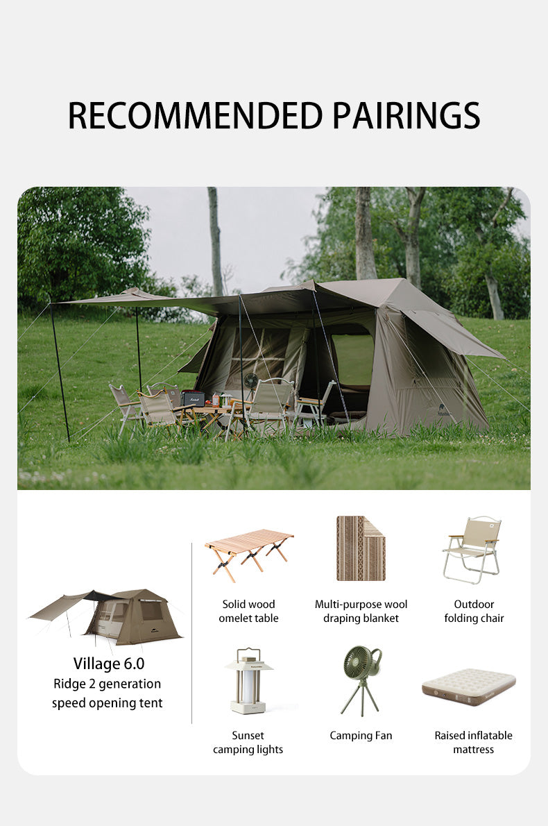 【Featured】鄉村風6.0 速開防水6人帳篷 (附帳篷柱)