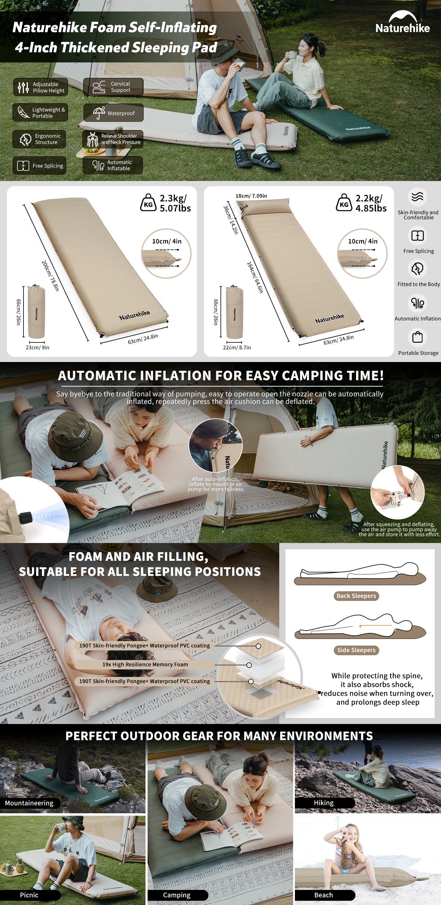 【新品訂購】D04 加厚自充氣睡墊 | 可互換設計 | 輕巧便攜 | CNK2450WS020