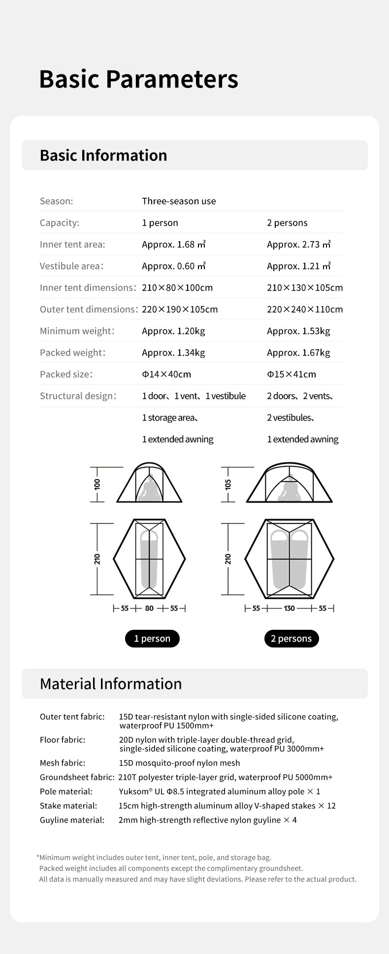 【新品訂購】自然雲up系列帳篷｜UL雙層2人露營帳篷便攜式超輕露營帳篷｜CNK2550WS016