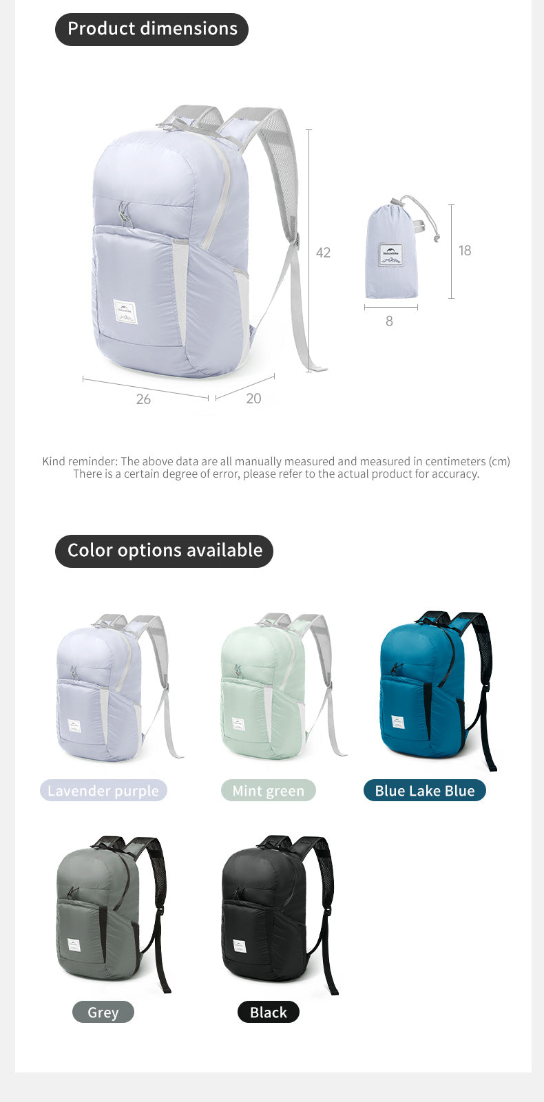 【新品訂購】雲雁輕量摺疊防水背囊 | 多色多碼 | NH17A012-B