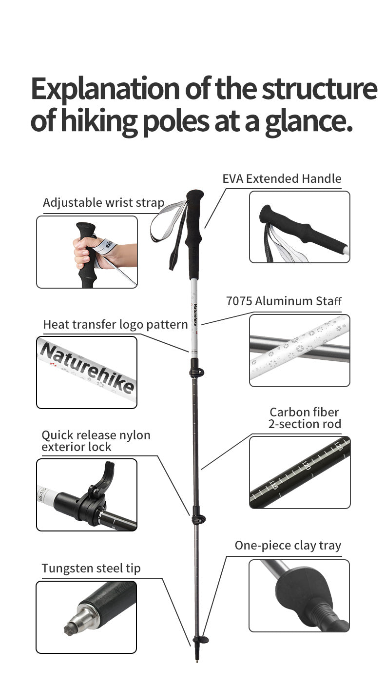 【新品訂購】ST06長手把碳纖維鋁合金三節外鎖行山杖 ｜NH17D006-D