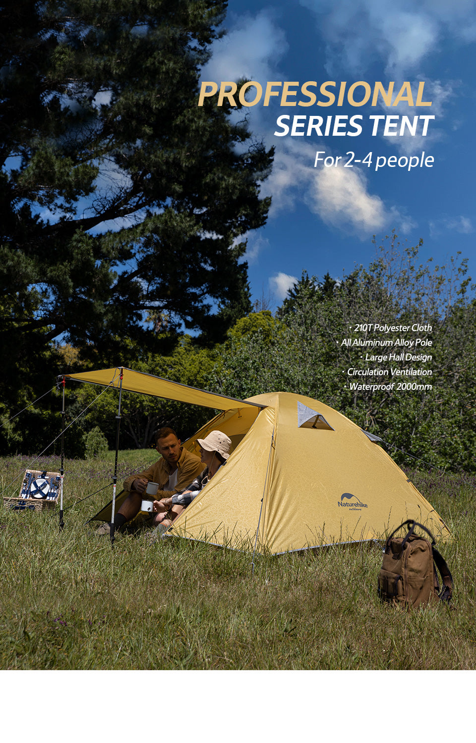 NatureHike P2戶外輕型雙人鋁桿露營帳篷 (NH18Z022-P) |Professional P系列帳幕 | 雙層內外帳設計 - 米黃