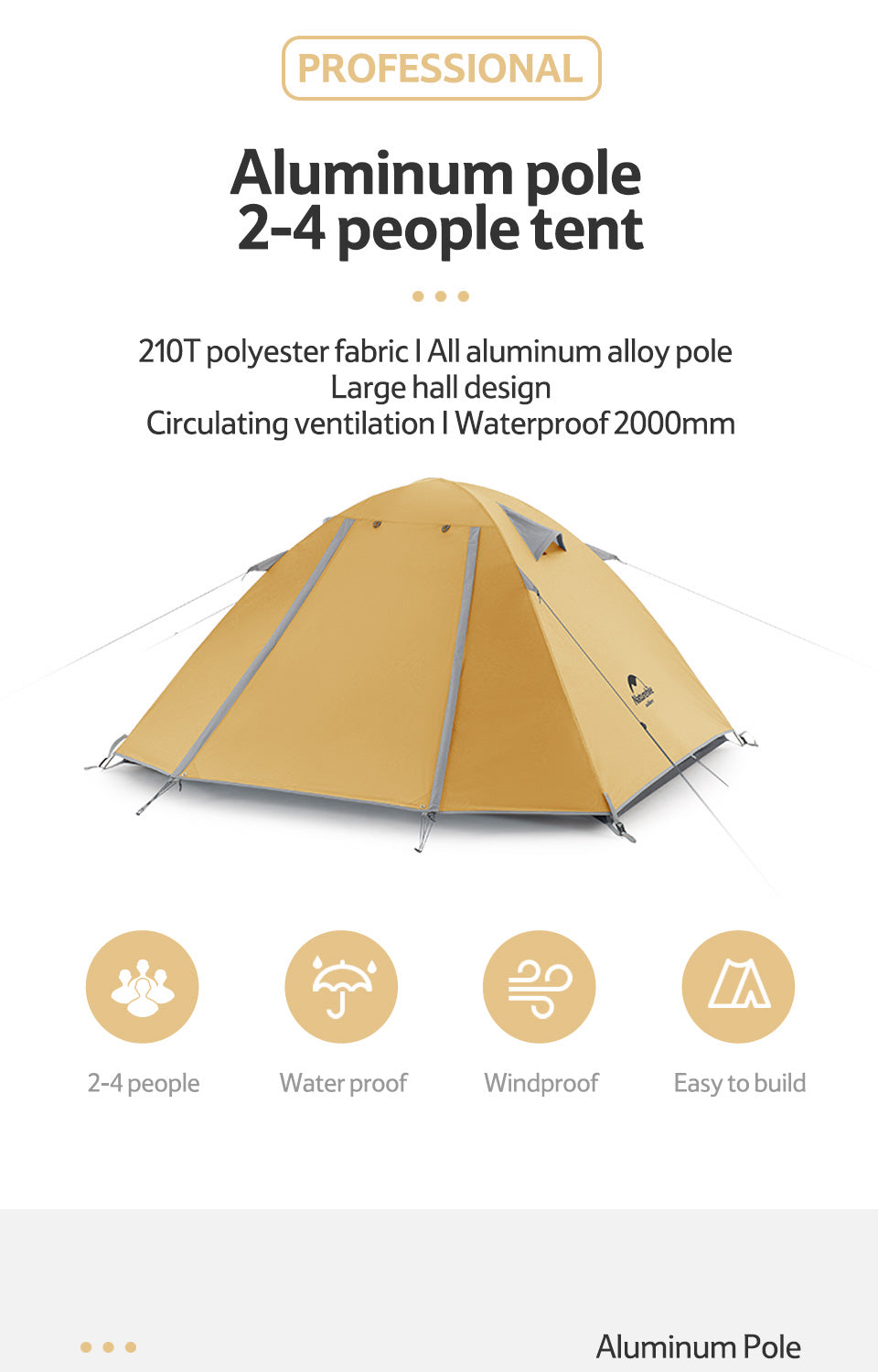 NatureHike P2戶外輕型雙人鋁桿露營帳篷 (NH18Z022-P) |Professional P系列帳幕 | 雙層內外帳設計 - 米黃