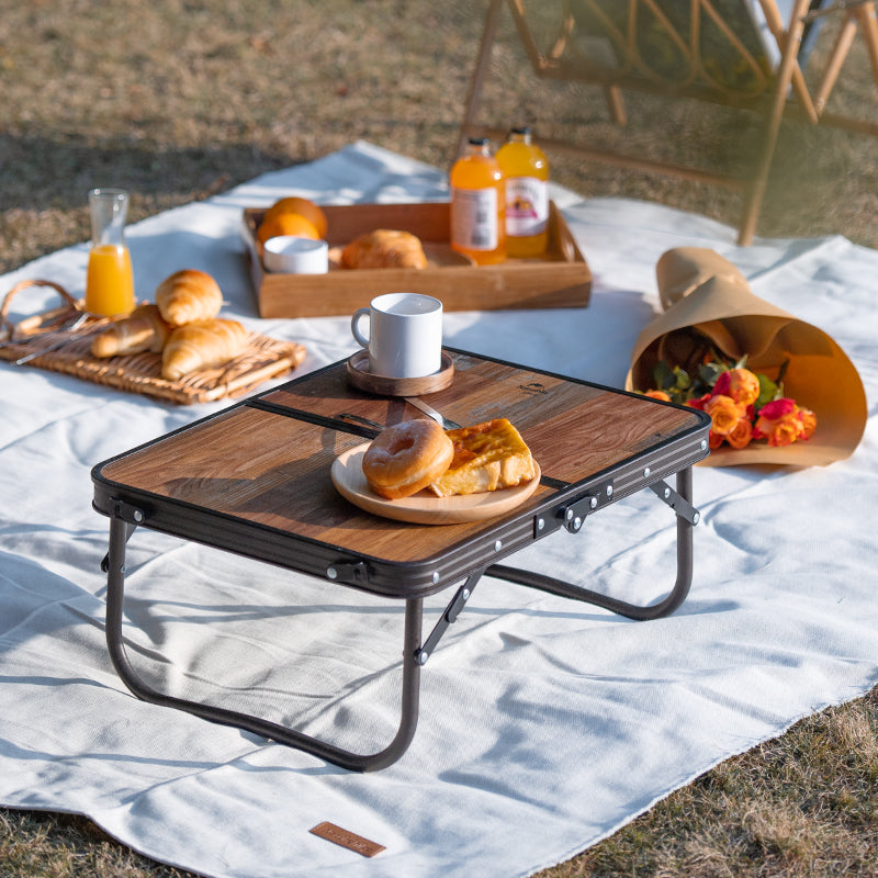 復古戶外野餐折疊板桌 - 深木色