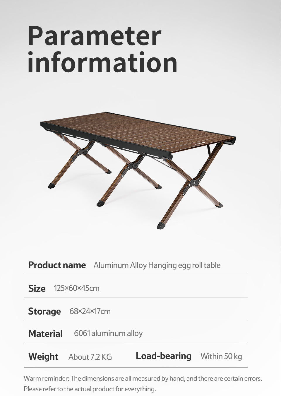 【新品訂購】鋁合金折疊蛋捲桌 | 125x60cm 大尺寸露營桌 | 50kg 承重 CNH22JU043