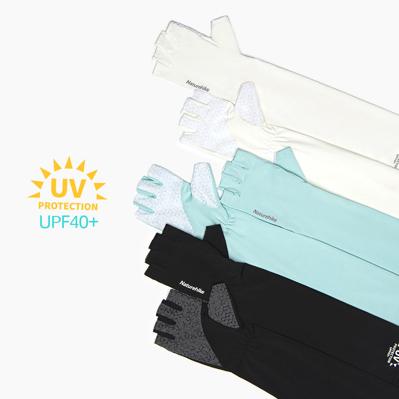 UV 40行山遠足運動+ 半指冰袖防曬手袖 - 藍色/白色
