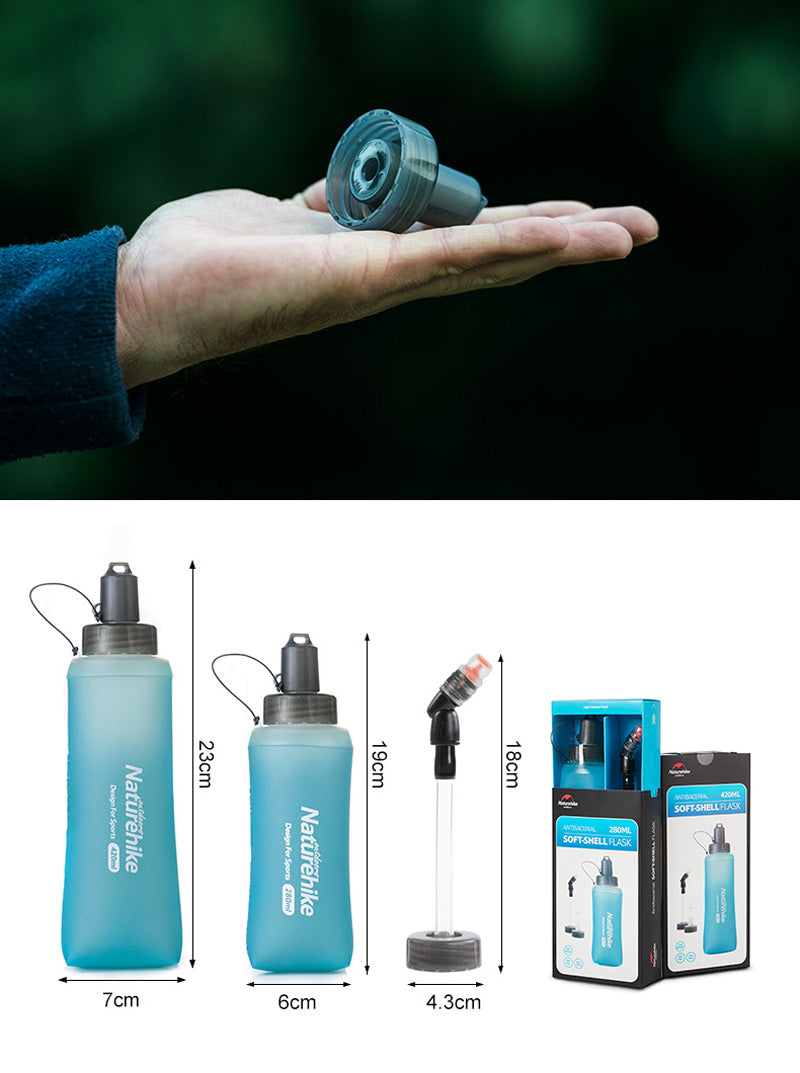 420ml抗菌軟水瓶(附吸管) - 藍色