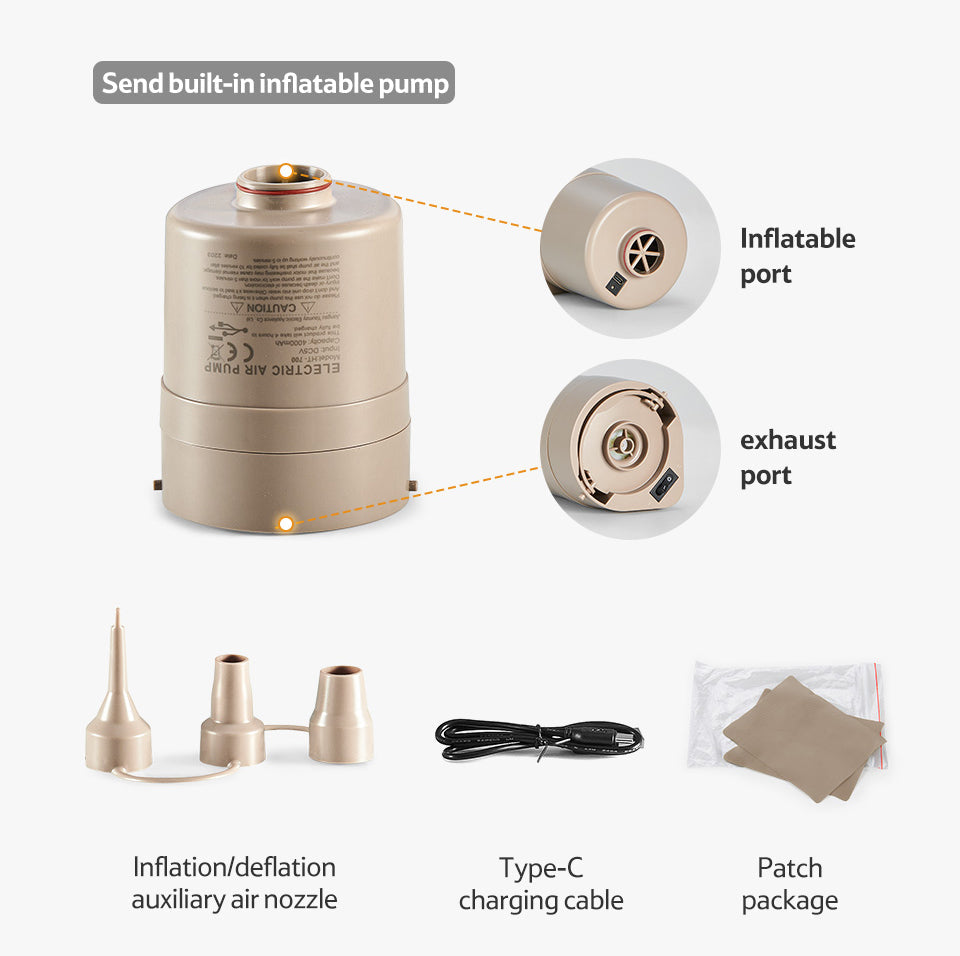 CD04 PVC情侶充氣床墊(連充氣泵) - 米色