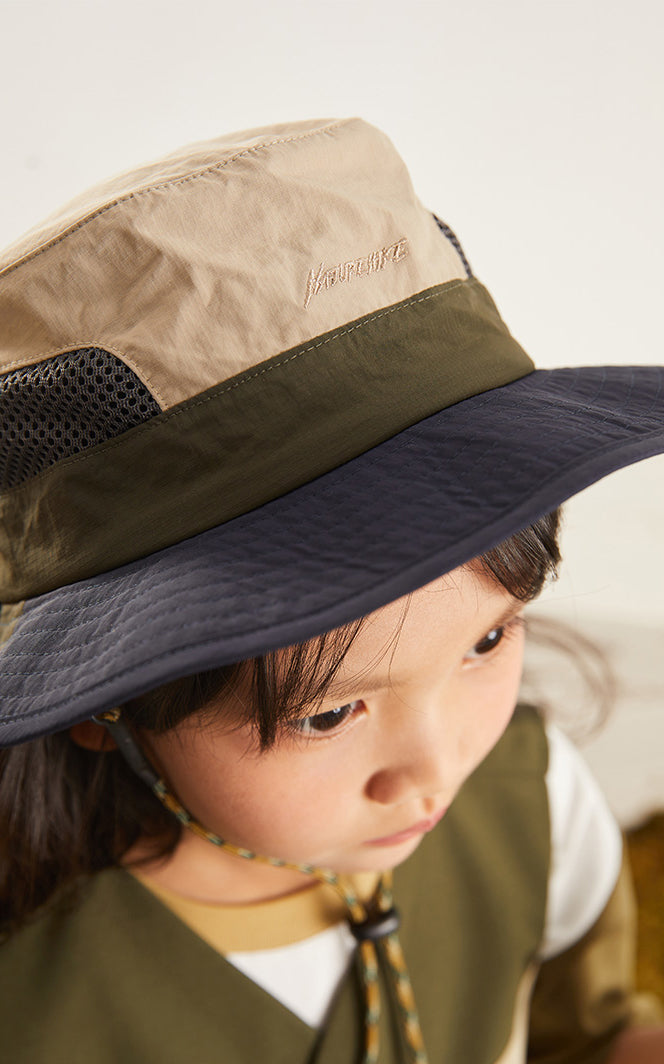 防曬兒童拼色漁夫帽 - 卡奇色
