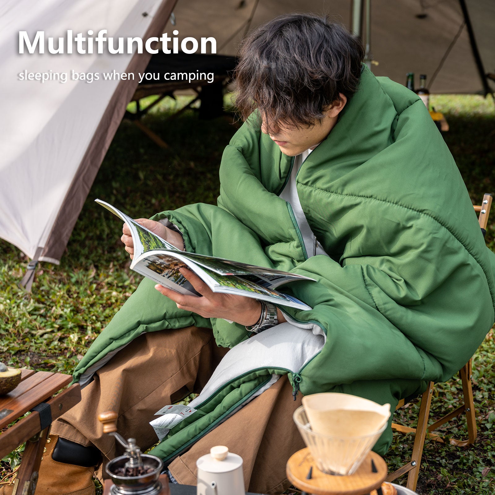 F150 升級版 Envelope式棉質睡袋 - 綠色/灰色