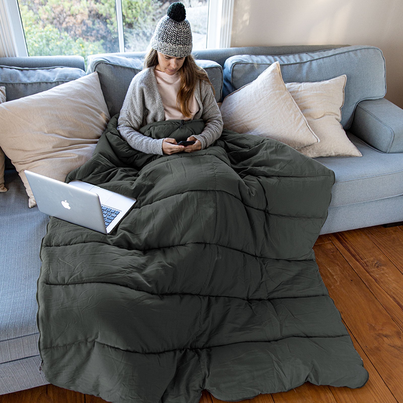 F150 升級版 Envelope式棉質睡袋 - 綠色/灰色