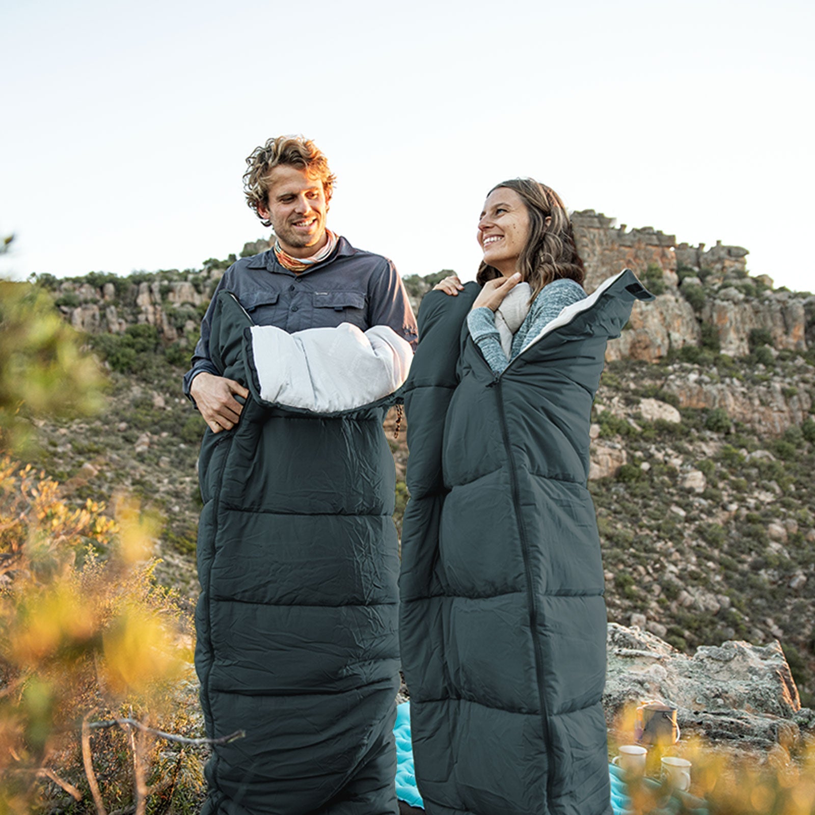 F150 升級版 Envelope式棉質睡袋 - 綠色/灰色