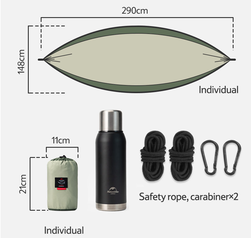 【Featured】超輕高負重春亞紡吊床 ｜灰色/藍色/橙色｜NH21DC011